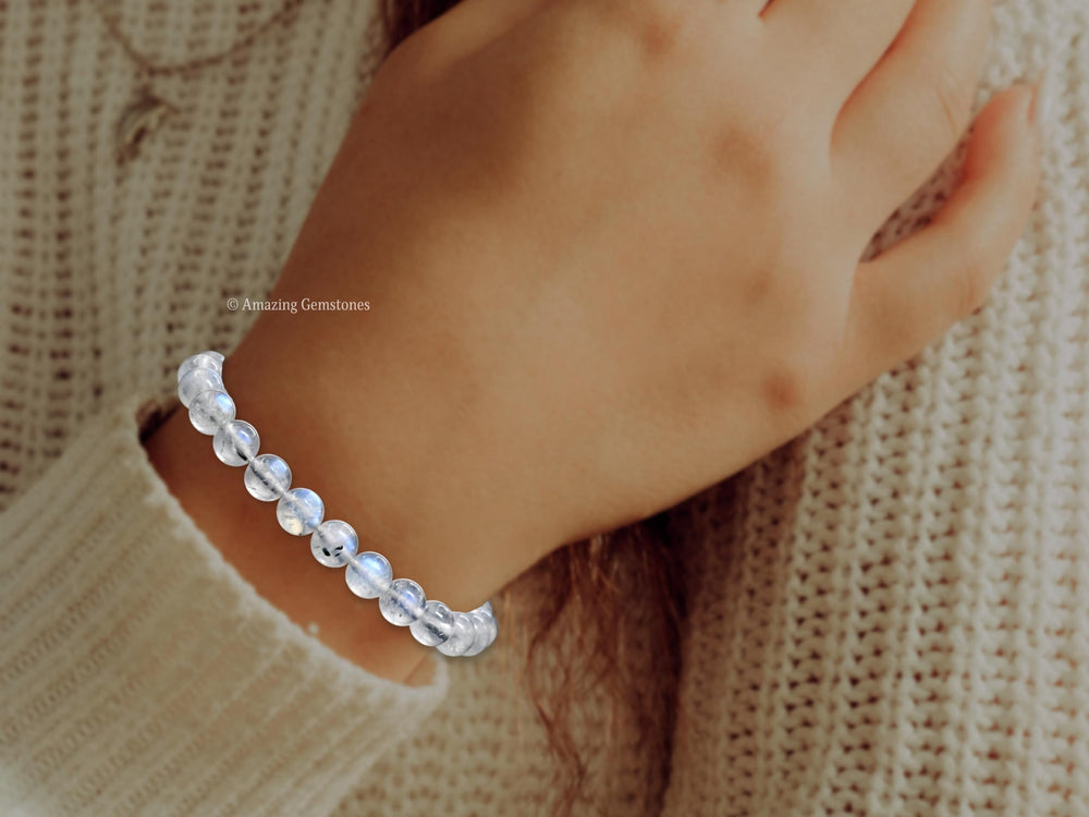 Amazing Gemstone Rainbow Moonstone men's bracelet blends versatility with subtle elegance.