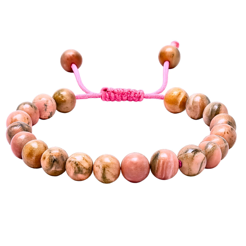 Amazing Gemstone Rhodochrosite Bracelet with 8mm beads for balanced energy.