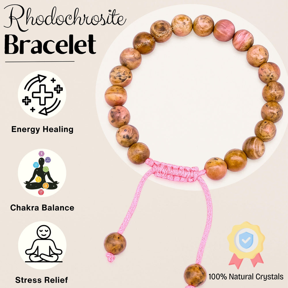 Adjustable fit on the Amazing Gemstone Rhodochrosite Bracelet for comfortable daily wear.
