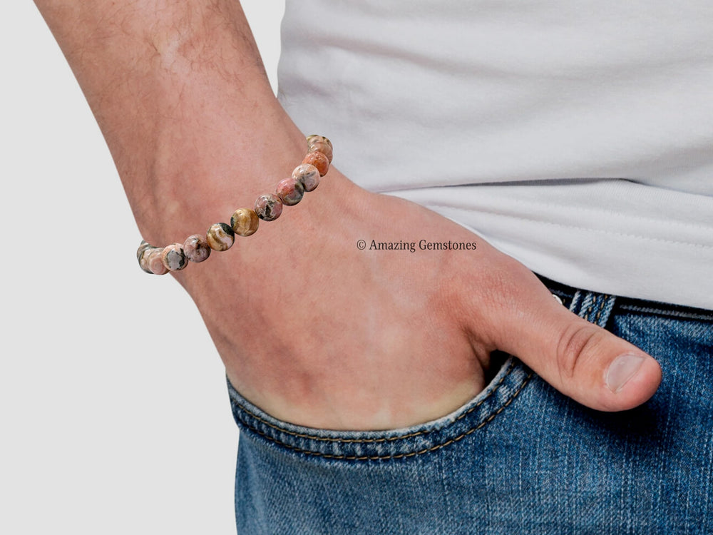 Gift-ready Amazing Gemstone Rhodochrosite Bracelet in a presentable box.