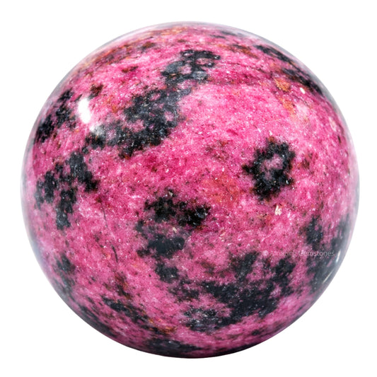 Amazing Gemstone rhodonite crystal ball close-up for mindful focus.