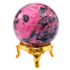 Amazing Gemstone rhodonite crystal ball with brass stand for meditation and display.