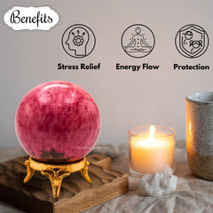 Amazing Gemstone rhodonite ball for witchcraft or spellwork setups.