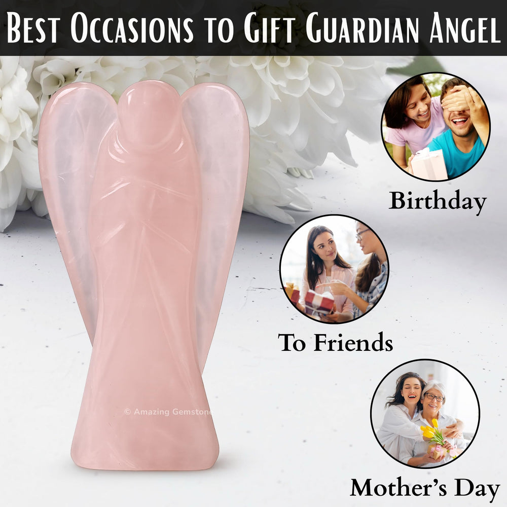 Amazing Gemstone Rose Quartz Angel display idea for shelf or altar.