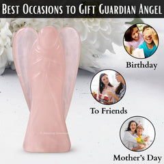 Amazing Gemstone Rose Quartz Angel display idea for shelf or altar.