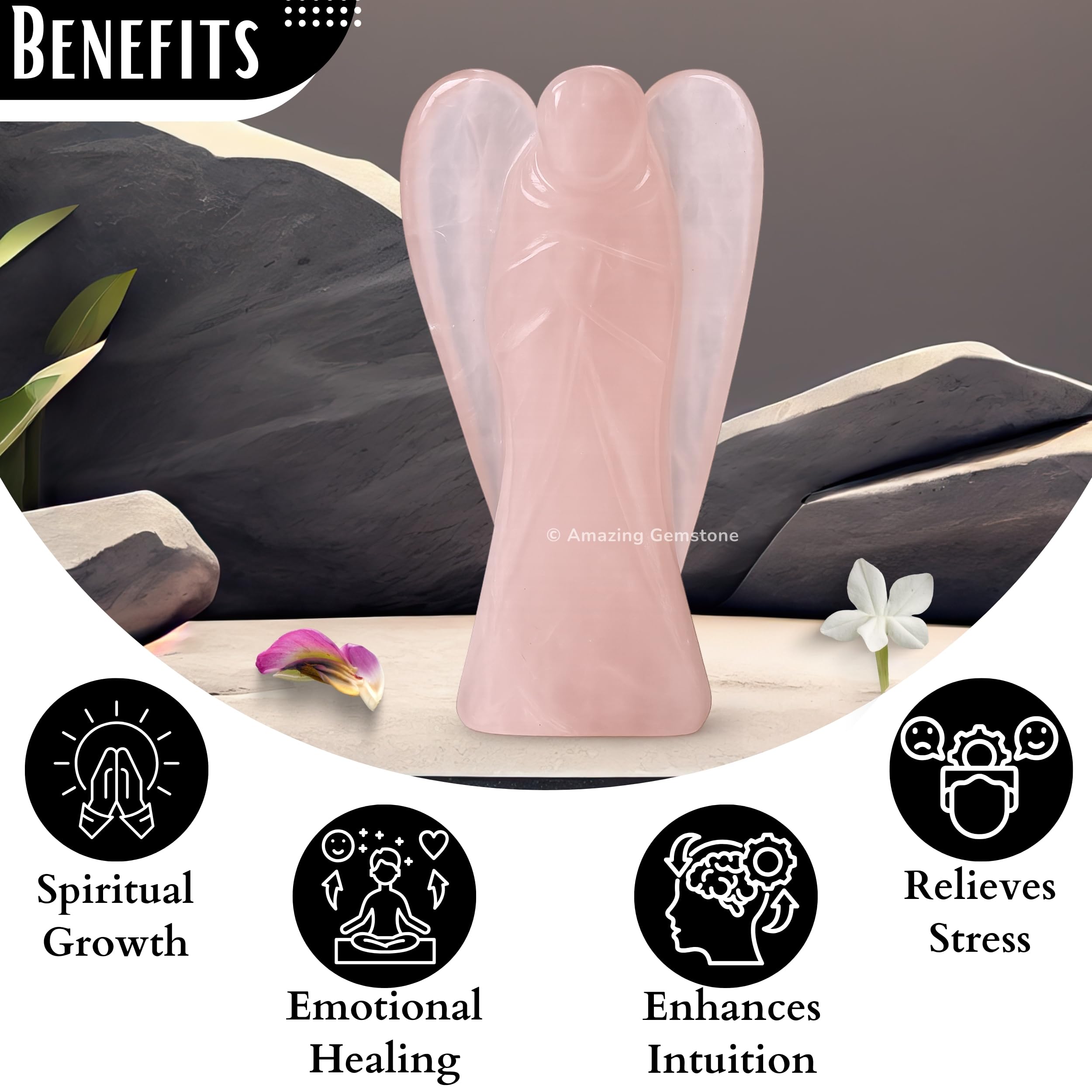 Amazing Gemstone Rose Quartz Angel velvet pouch packaging ideal for gifting and storage.