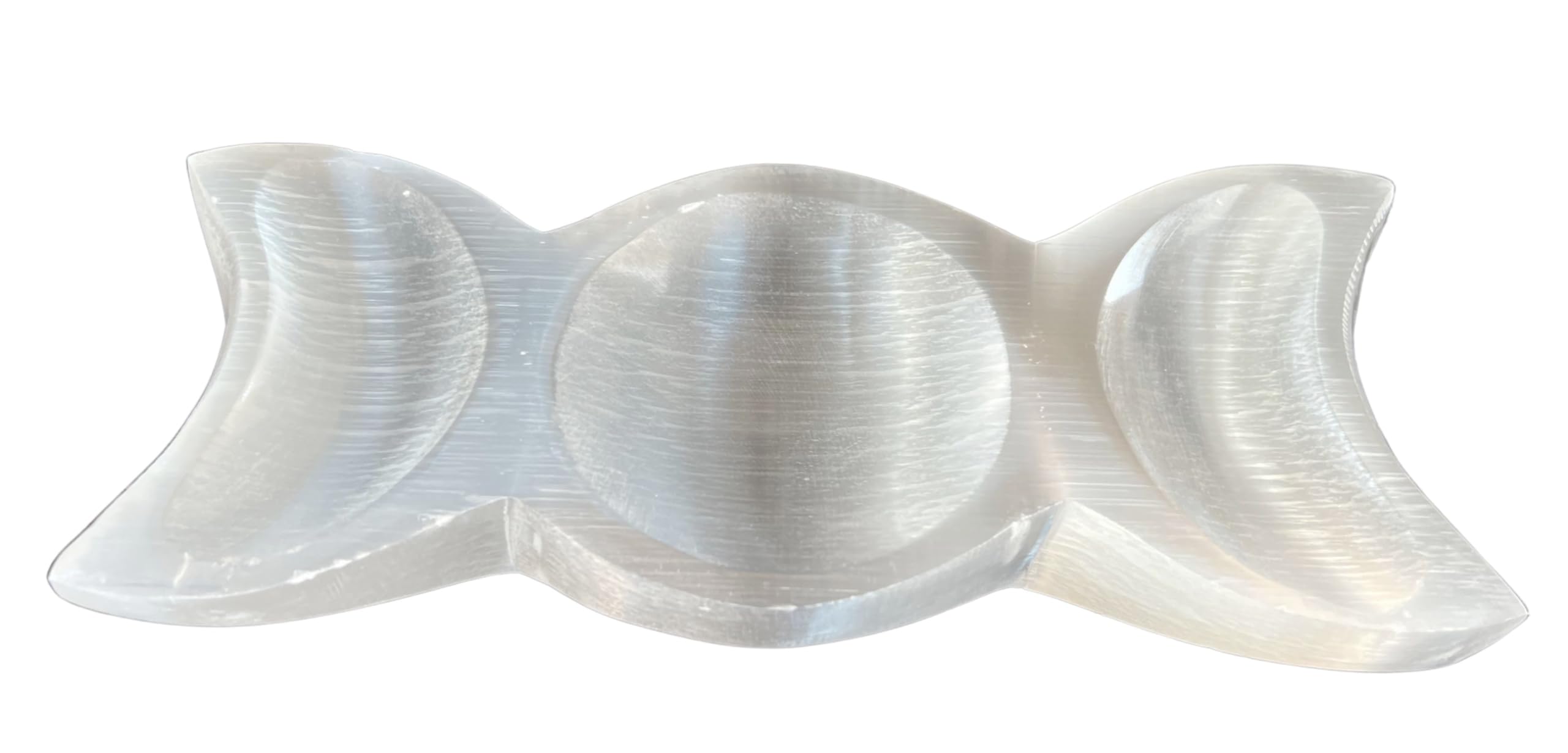 Amazing Gemstone selenite bowl 8-inch triple moon for crystal cleansing and charging.