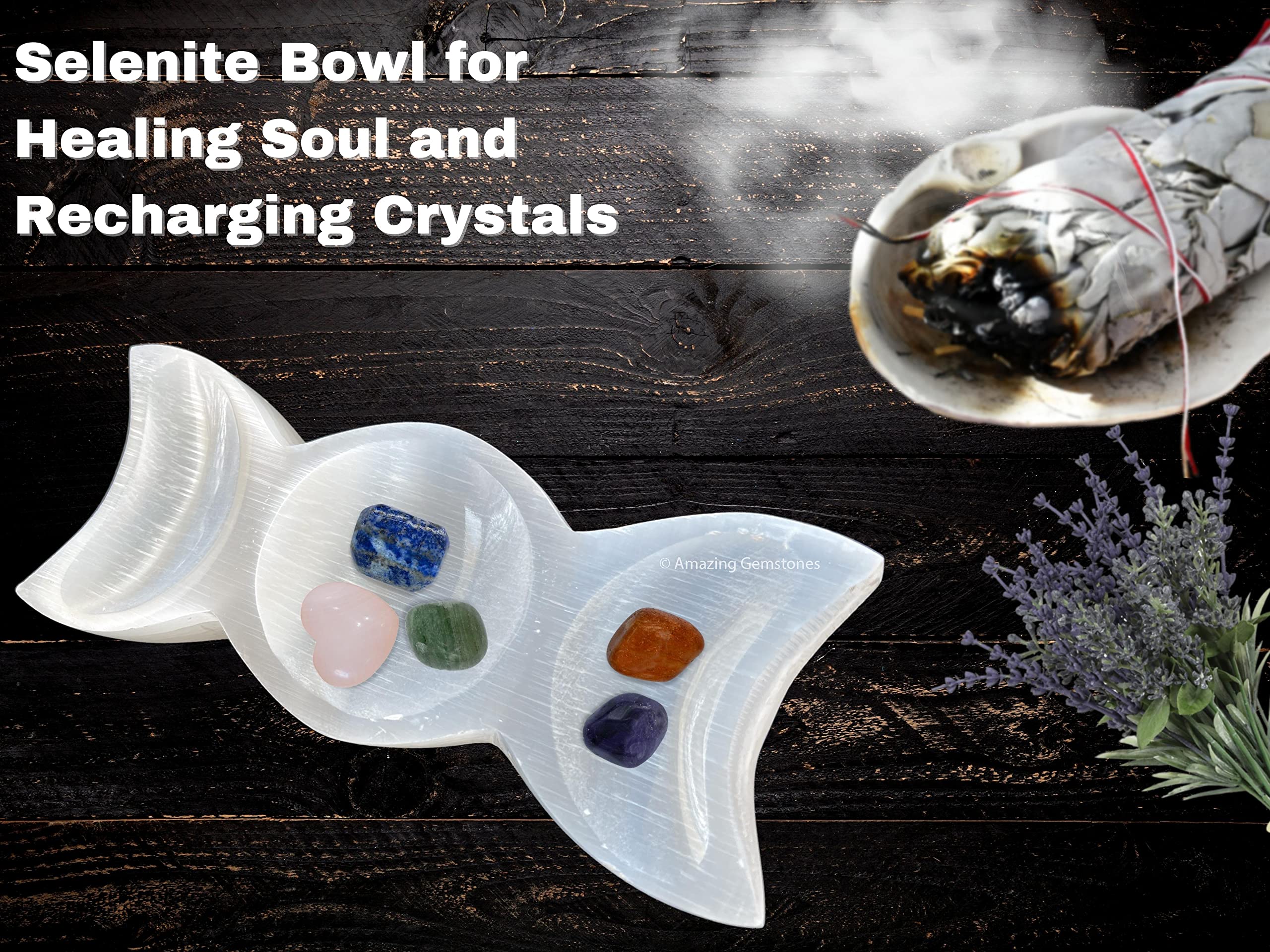 Amazing Gemstone selenite bowl supporting crystal rituals for yoga and energy balancing.