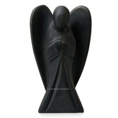 Amazing Gemstone Shungite Angel full-view shows a protective 4-inch statue.