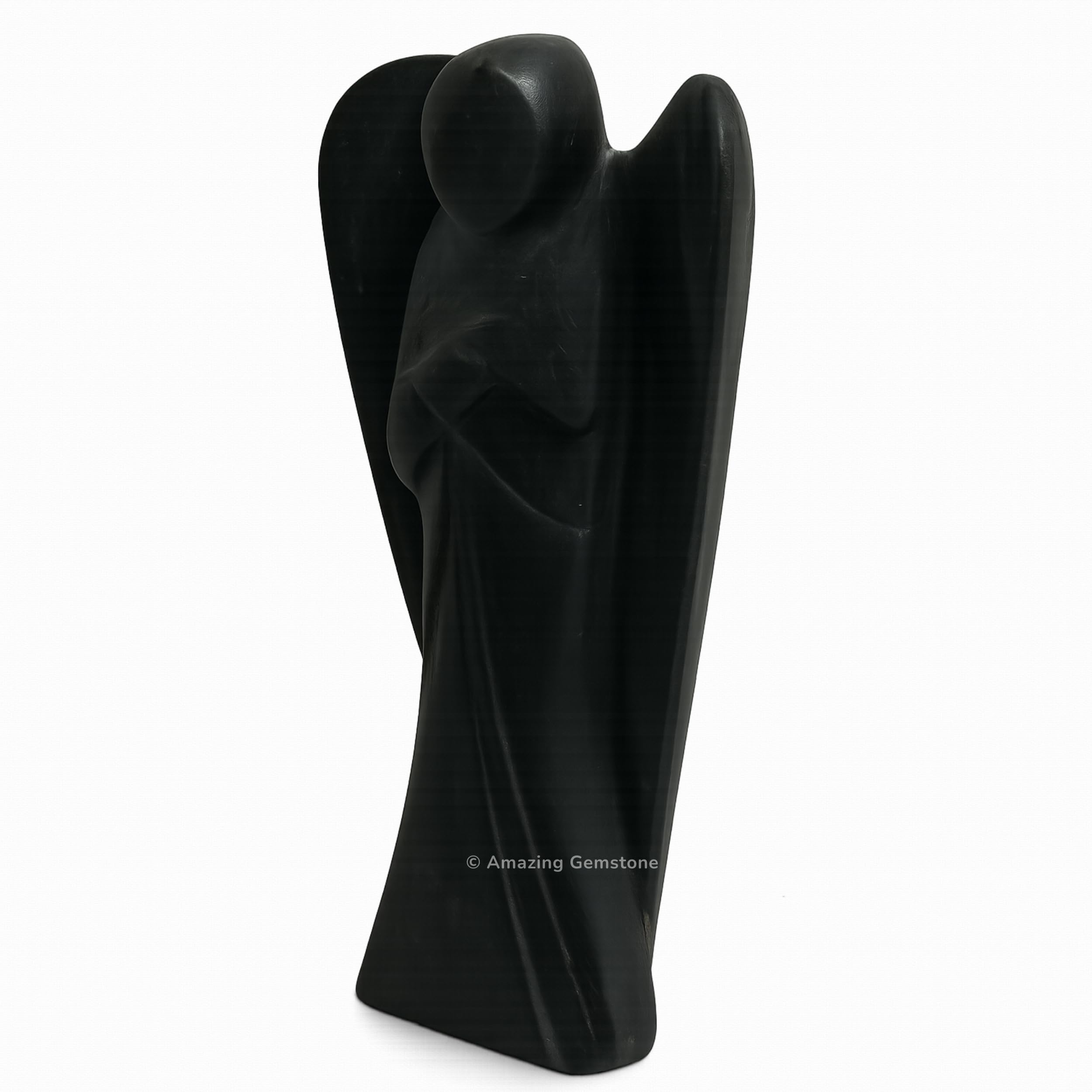 Amazing Gemstone Shungite Angel close-up detail highlights carved wings.