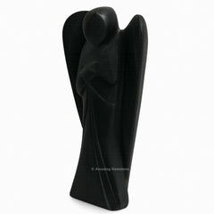 Amazing Gemstone Shungite Angel close-up detail highlights carved wings.