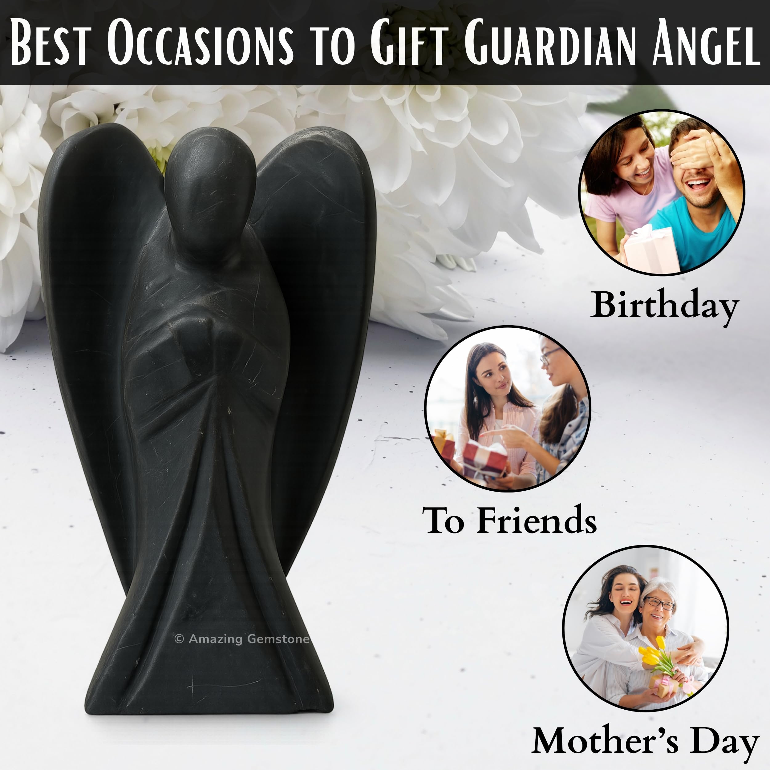 Amazing Gemstone Shungite Angel display-ready 4-inch figure.