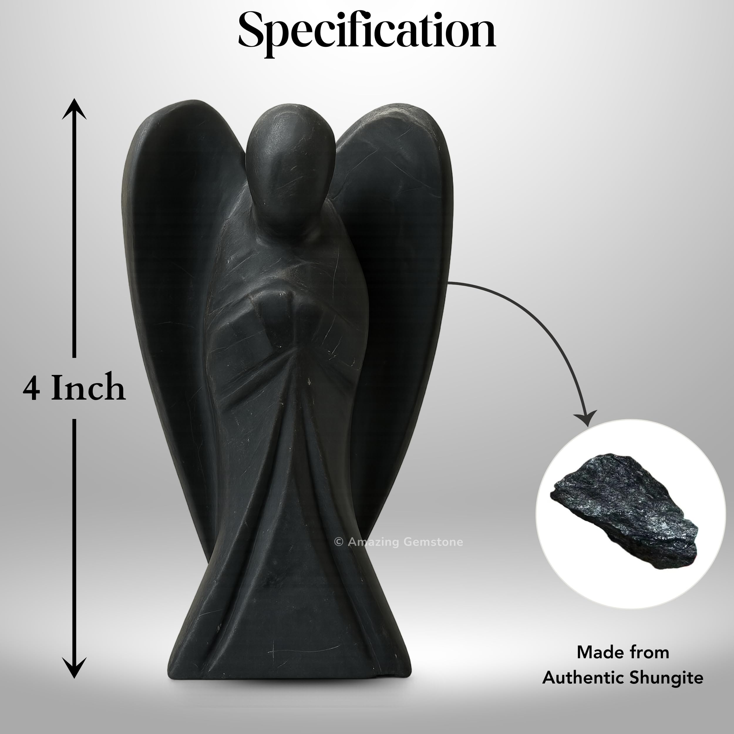 Amazing Gemstone Shungite Angel face close-up with calm expression.