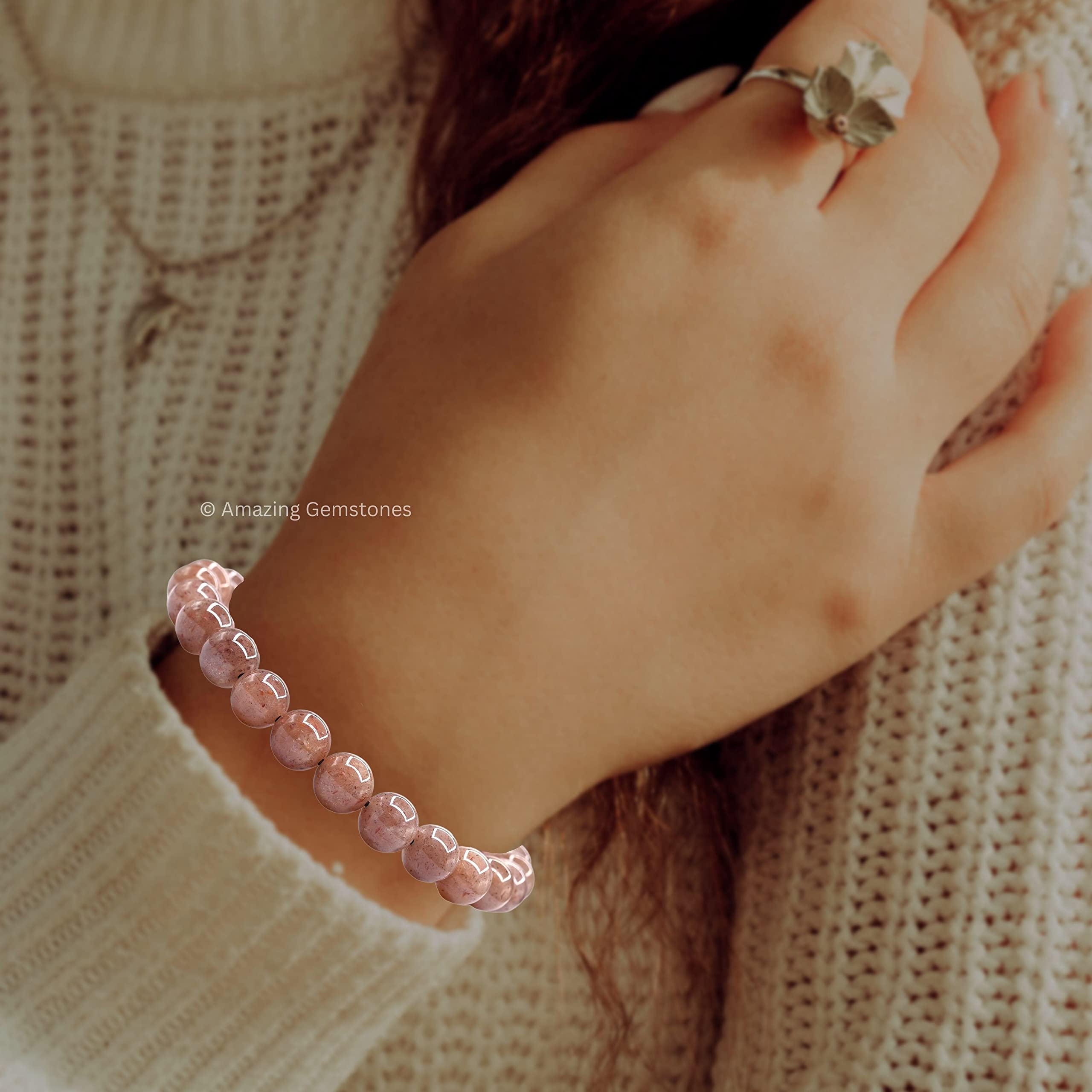 Amazing Gemstone Sunstone Bracelet adjustable fit shown on wrist for versatile wear.