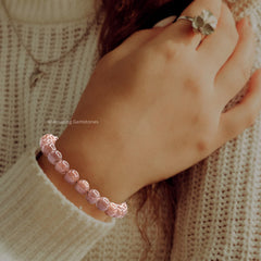 Amazing Gemstone Sunstone Bracelet adjustable fit shown on wrist for versatile wear.