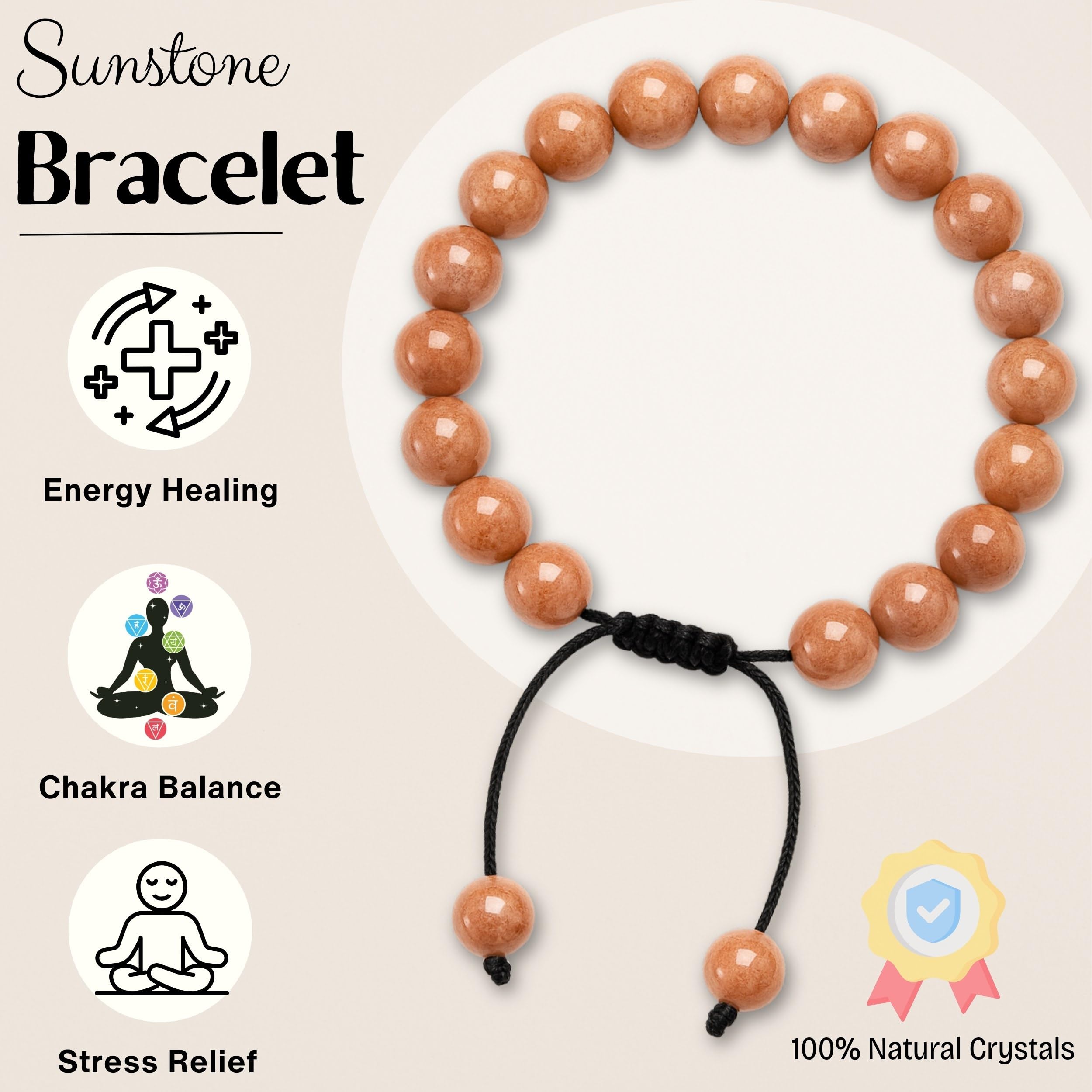 Amazing Gemstone Sunstone Bracelet 8mm beads detail highlighting natural energy and quality.