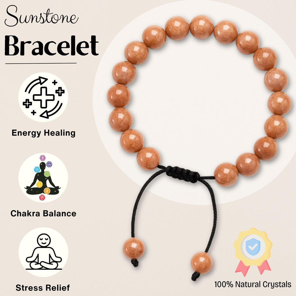 Amazing Gemstone Sunstone Bracelet 8mm beads detail highlighting natural energy and quality.