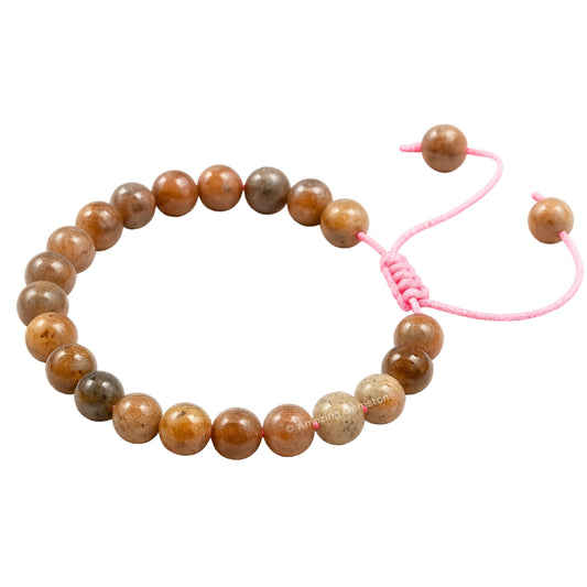 Amazing Gemstone sunstone bracelet worn on wrist showing adjustable fit.