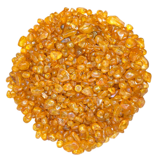 Amazing Gemstone Tangerine Aura Quartz Chips for DIY crafts and decorative terrarium accents.