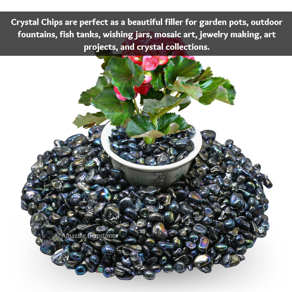 Amazing Gemstone titanium aura quartz chips for fountains and rocks in decorative settings.