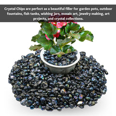 Amazing Gemstone titanium aura quartz chips for fountains and rocks in decorative settings.