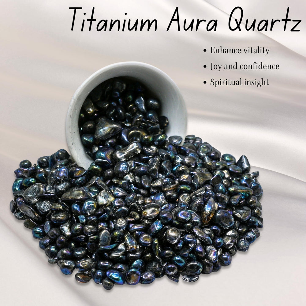 Amazing Gemstone titanium aura quartz chips sized for planters and fountains, decorative use.