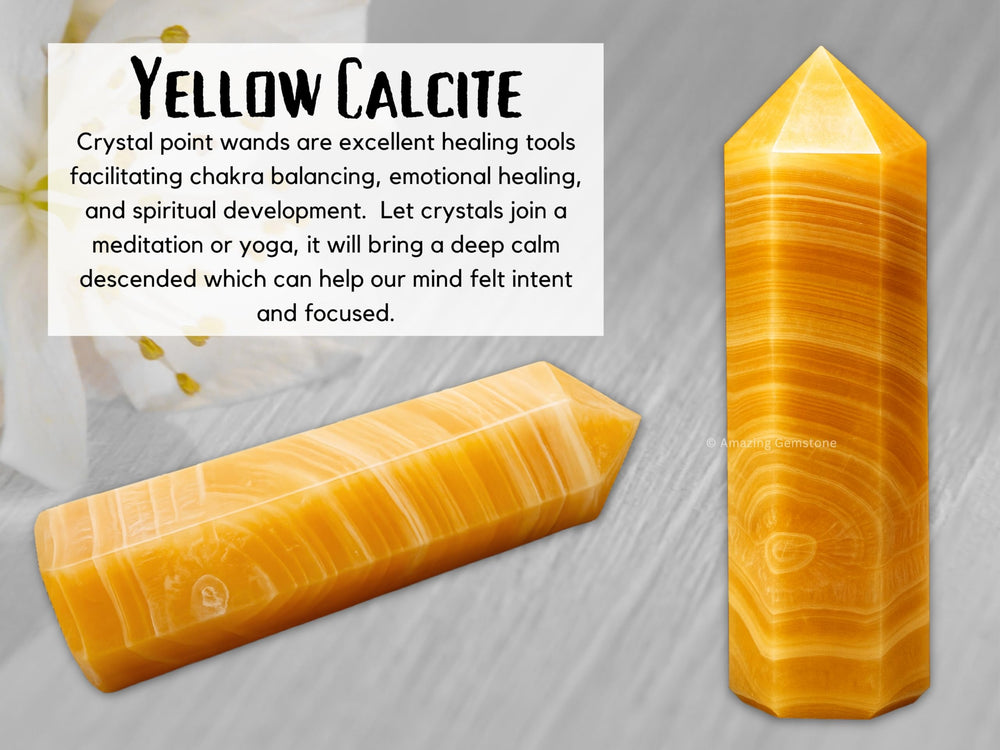 Amazing Gemstone Yellow Calcite Crystal Point used in meditation and energy work
