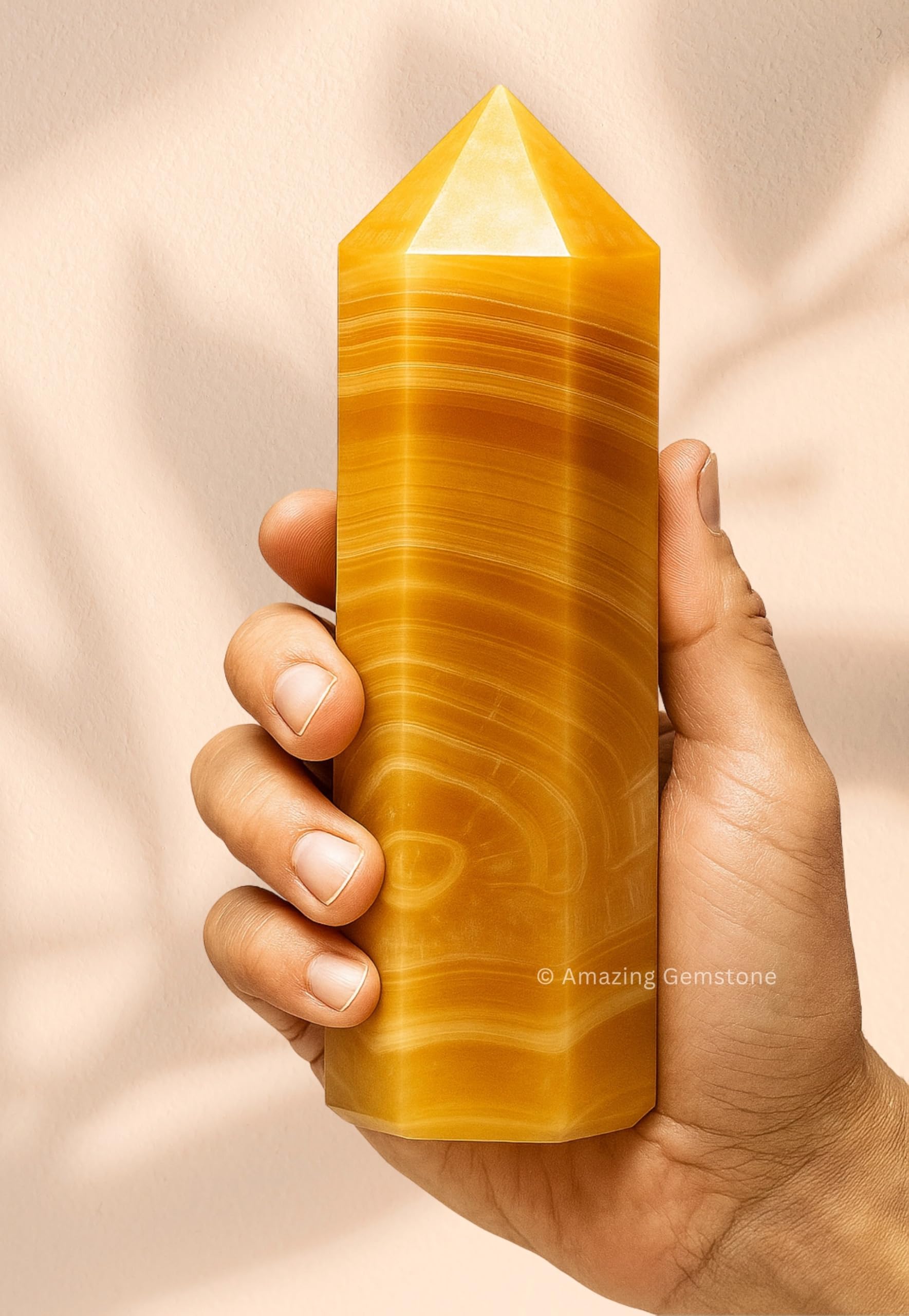 Amazing Gemstone Yellow Calcite Obelisk directs outward energy during meditation