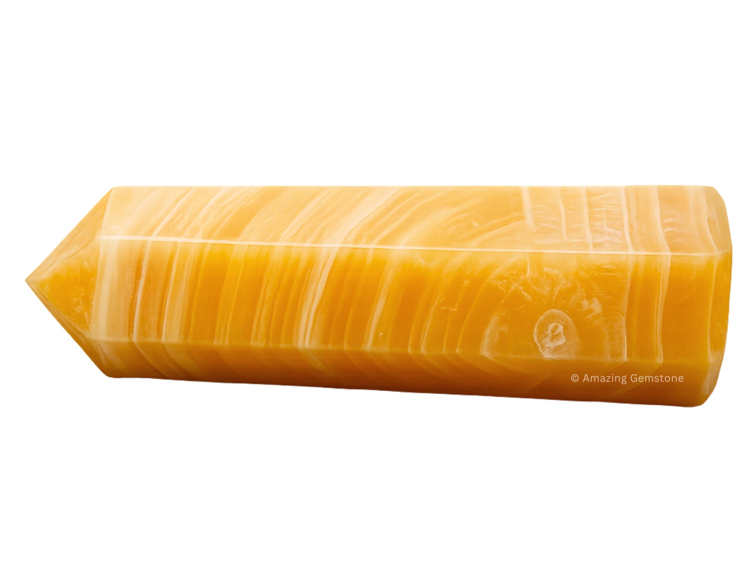 Amazing Gemstone Yellow Calcite Tower close-up reveals facets and energizing clarity