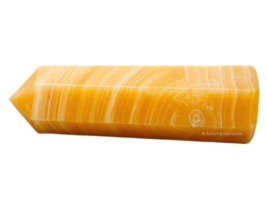 Amazing Gemstone Yellow Calcite Tower close-up reveals facets and energizing clarity