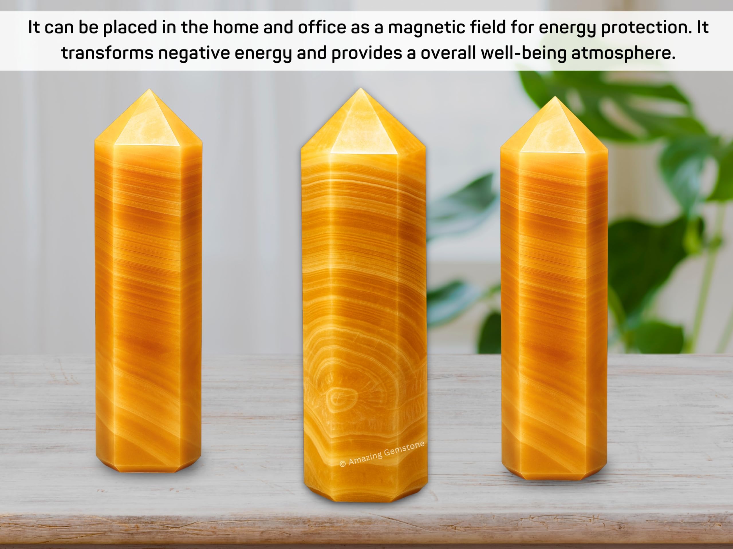 Amazing Gemstone Yellow Calcite Tower complements office spaces for balance and focus