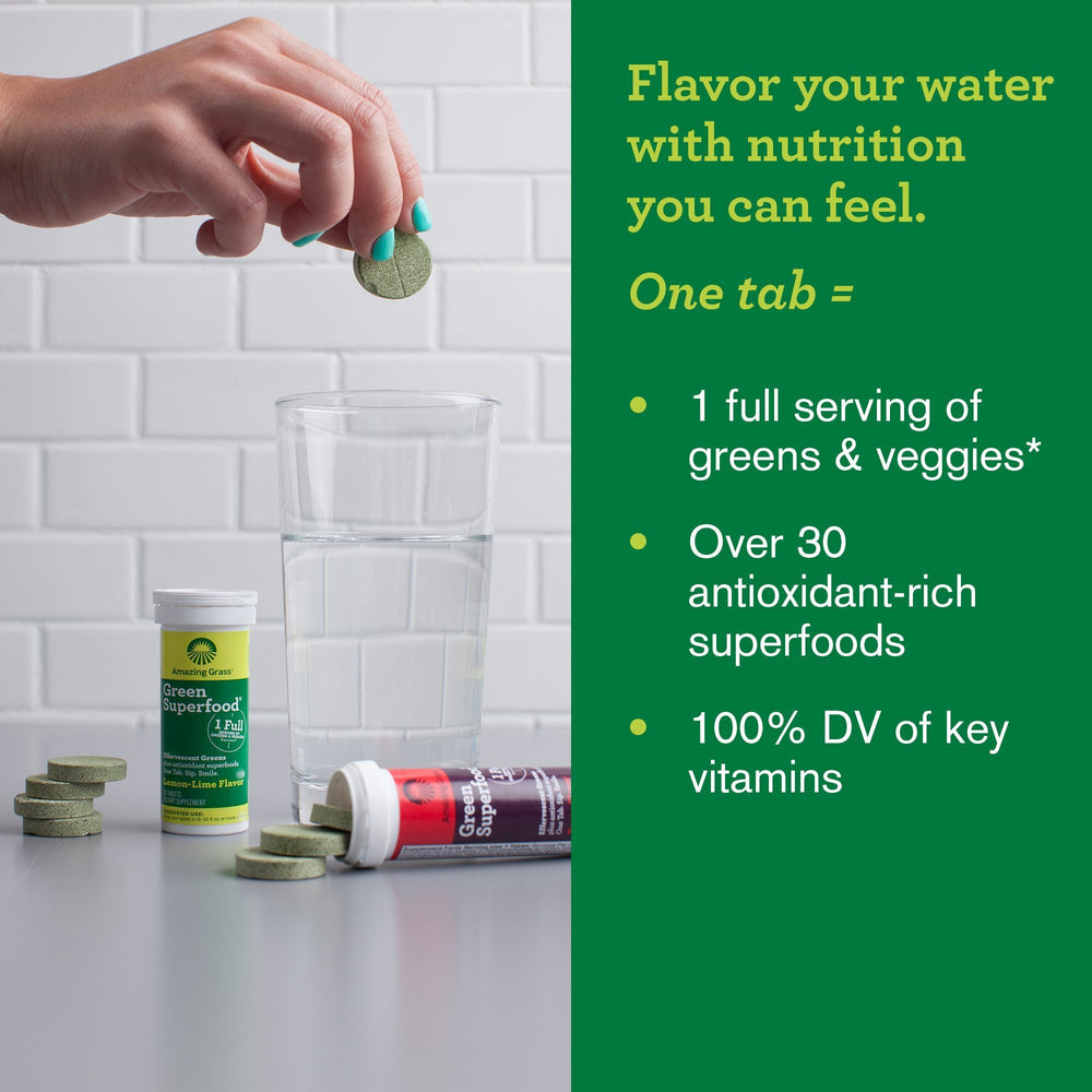 Amazing Grass Electrolyte Tablets dissolving in water to refresh after workouts.