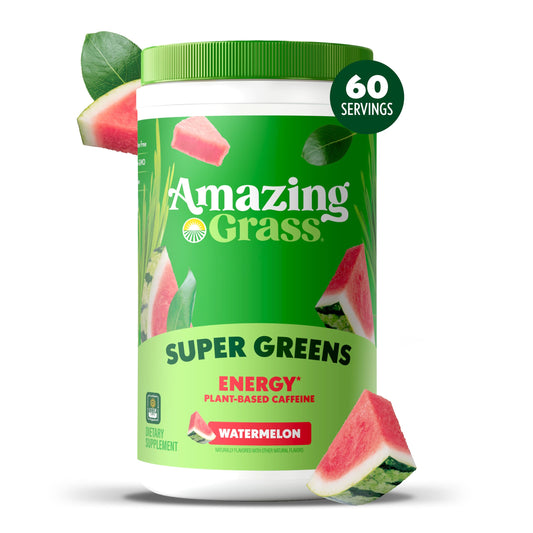 Amazing Grass Green Superfood Energy powder scoop shows convenient serving for a quick boost.