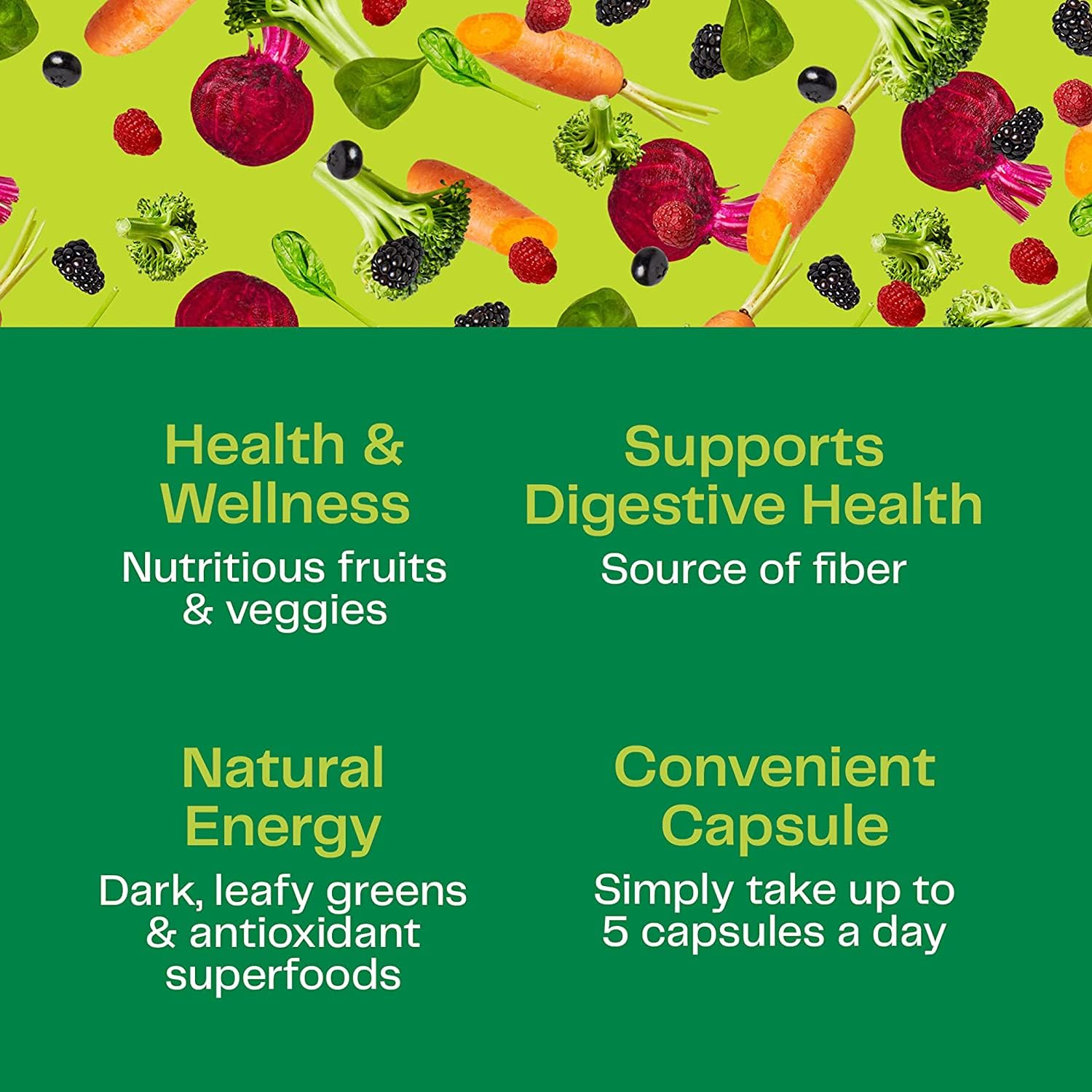 Amazing Grass Greens Blend capsules with water for a quick daily boost.