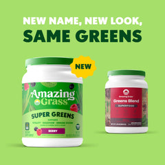 Amazing Grass Greens Blend with Spoon highlights easy scoop and quick mix for busy mornings.