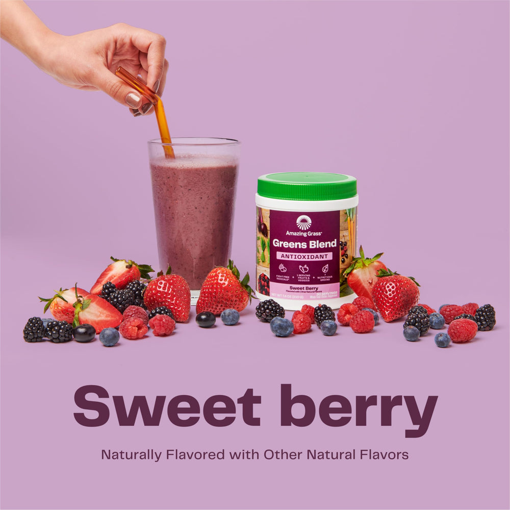 Amazing Grass Greens Superfood elderberry powder bag emphasizes antioxidant rich immune support