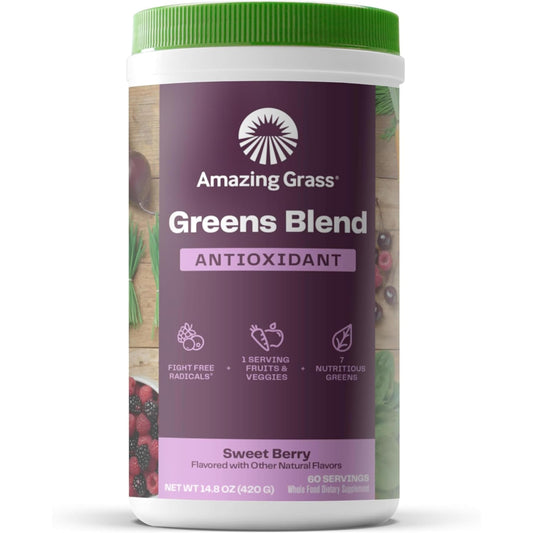 Amazing Grass Greens Superfood spirulina bottle highlights convenient daily nutrition