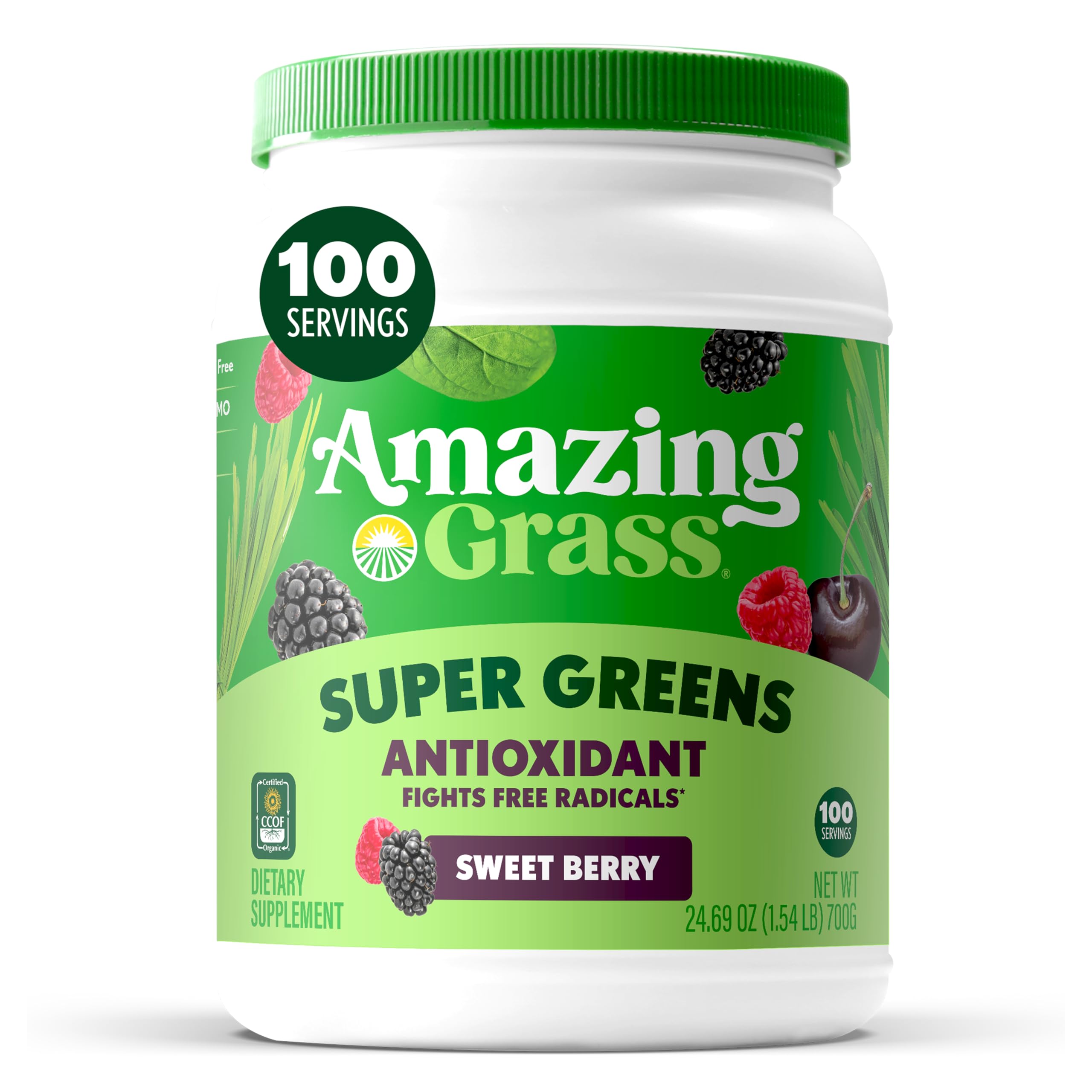 Amazing Grass Greens Superfood tub front offers a convenient daily greens boost