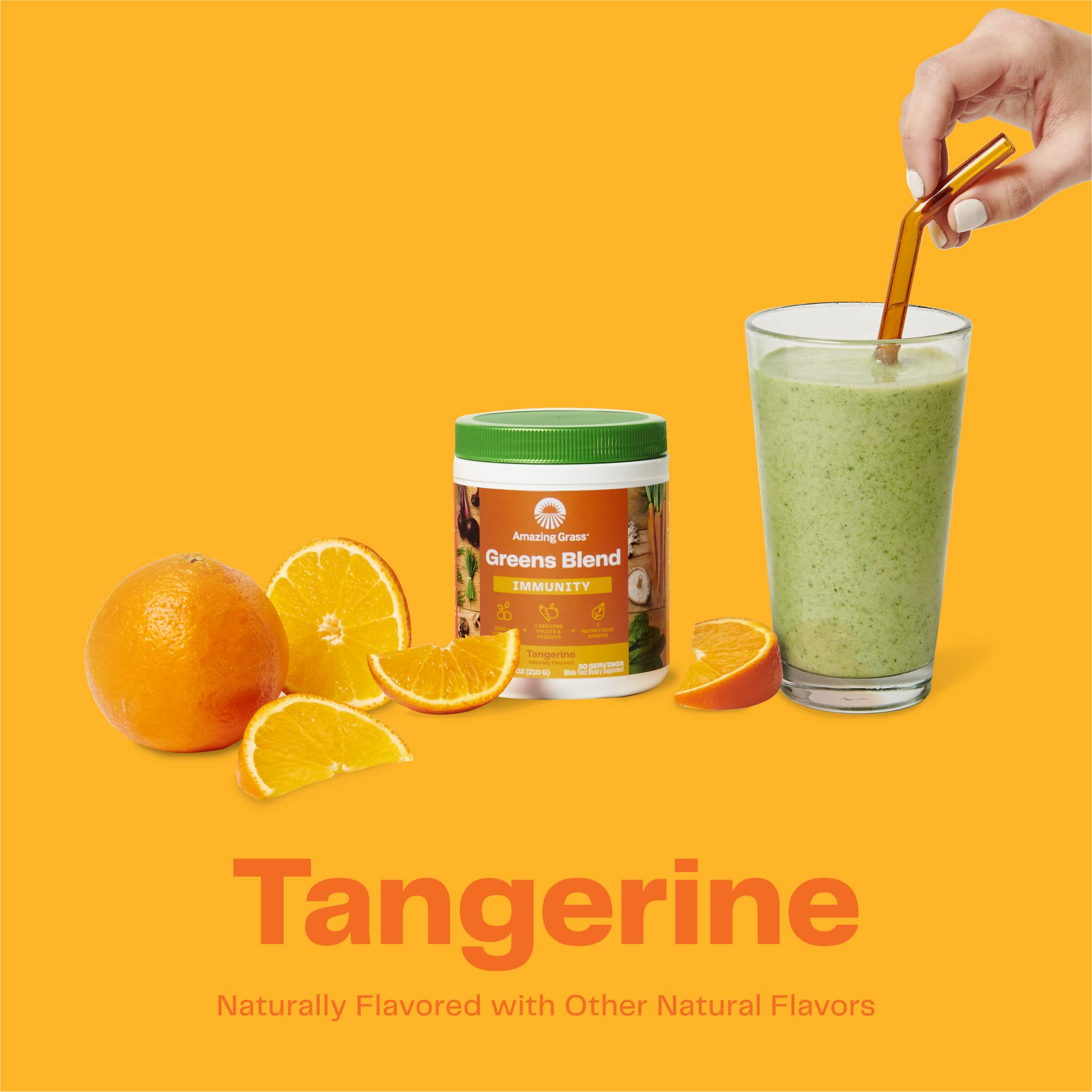 Finished drink of Amazing Grass Immunity with vibrant color and hydration.