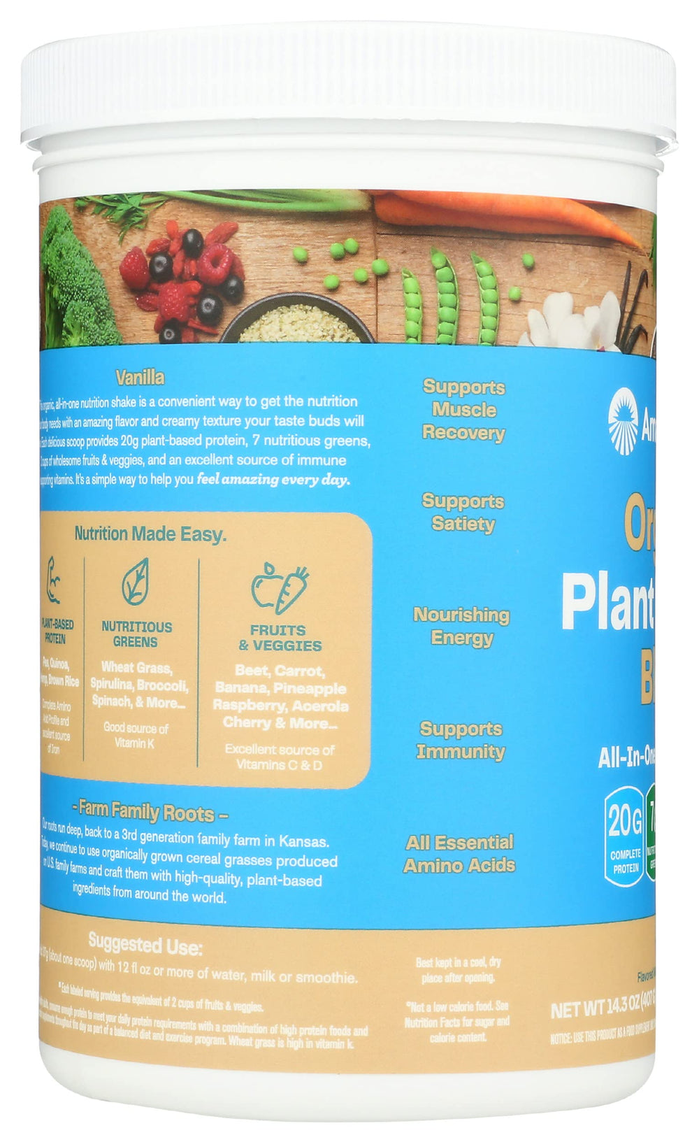 Amazing Grass Organic Plant Protein Blend vanilla flavor mixed into a drink