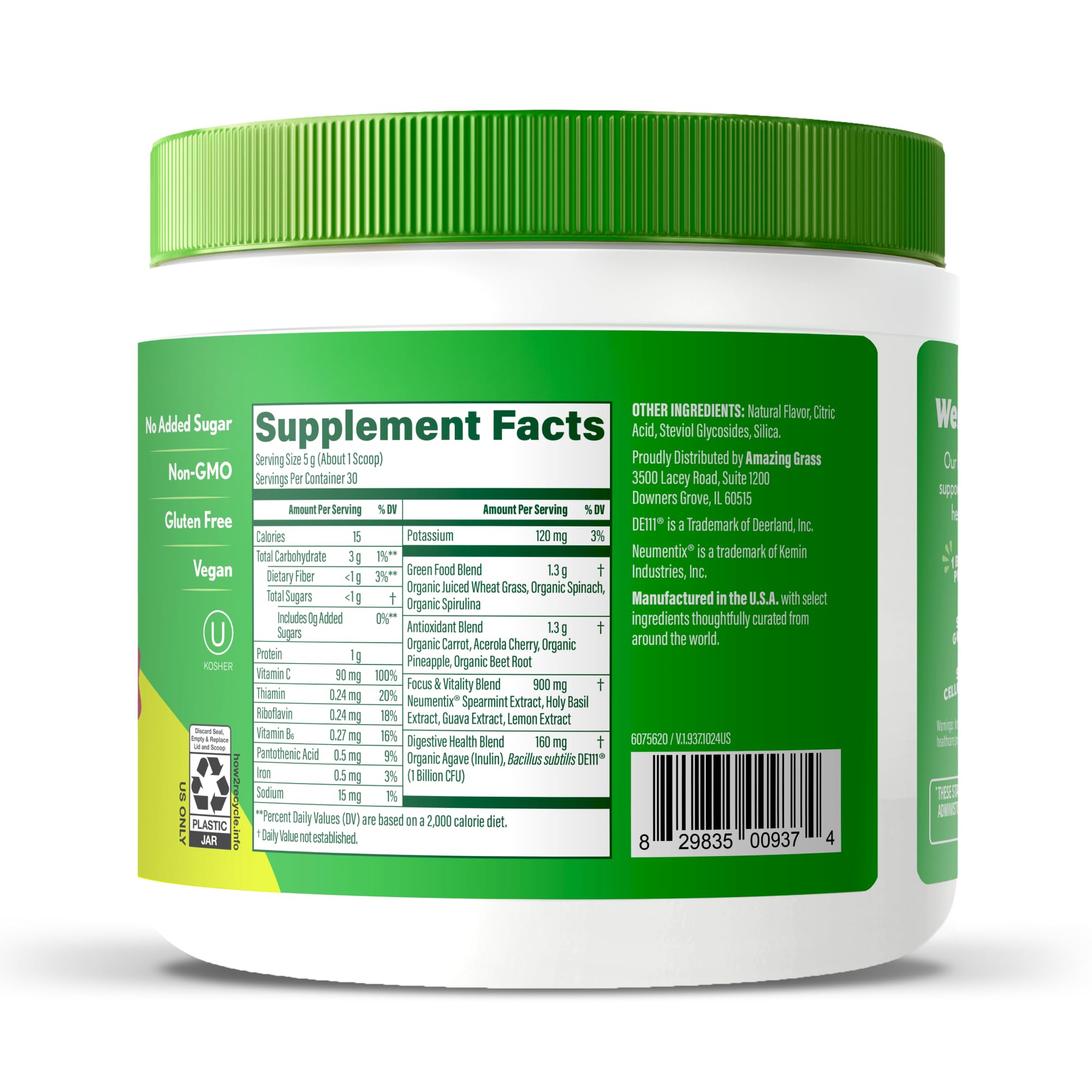 Amazing Grass ingredients list highlights spirulina and chlorella for nutrient variety