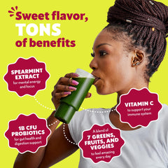 Amazing Grass Sweet Greens Tropical Lime shake in glass with refreshing flavor cue