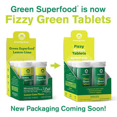 Amazing Grass Lemon Lime tablet fizzing in water for a refreshing greens boost.