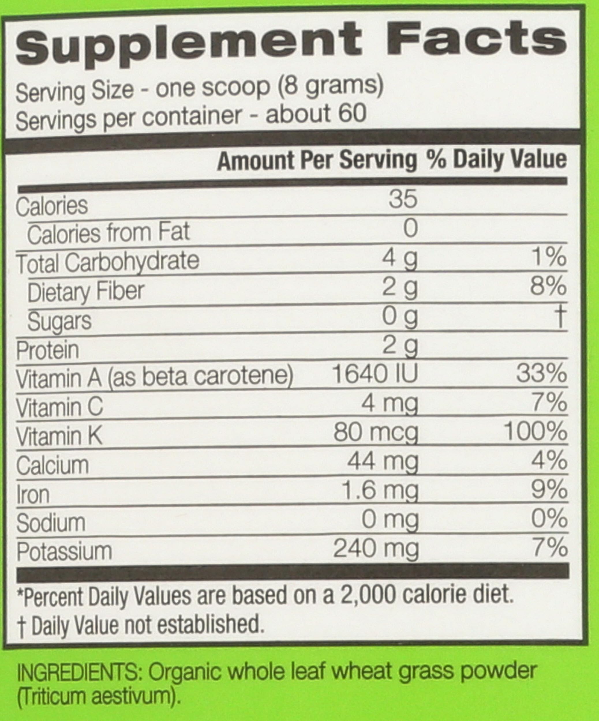 Smoothie with Amazing Grass Wheat Grass Powder boosts greens.