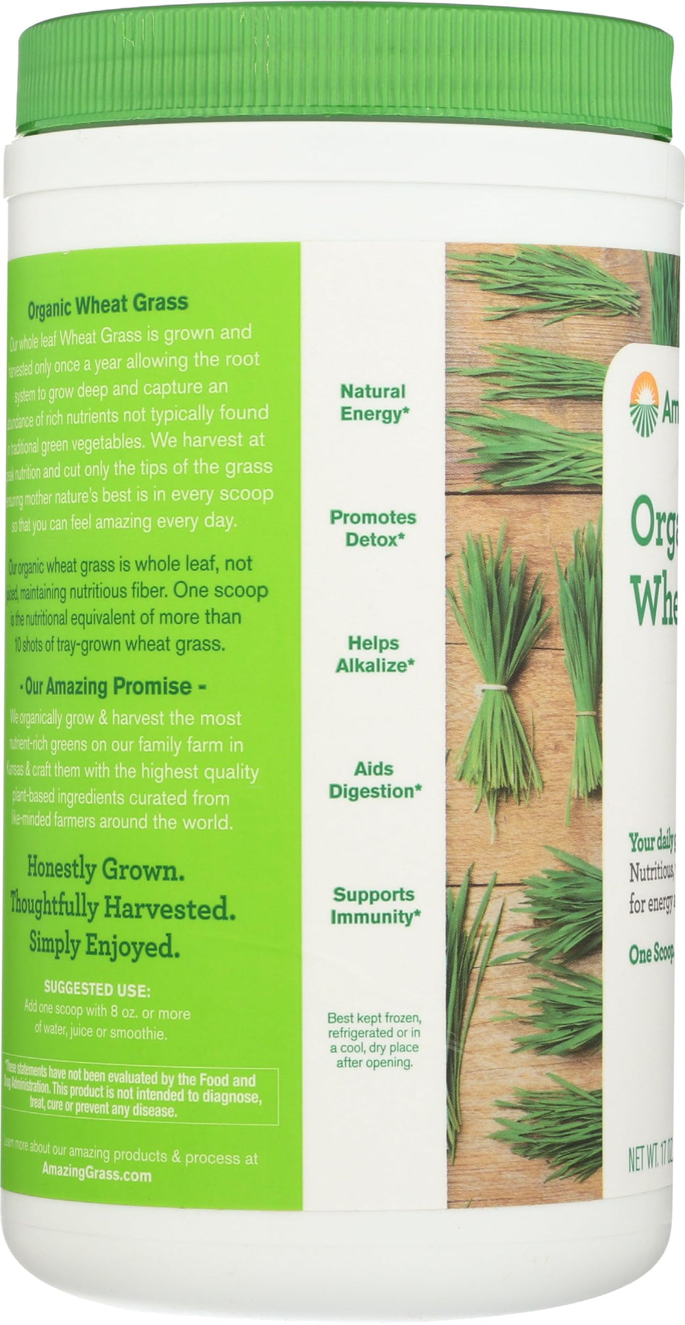 Amazing Grass Wheat Grass Powder with organic certifications badge.