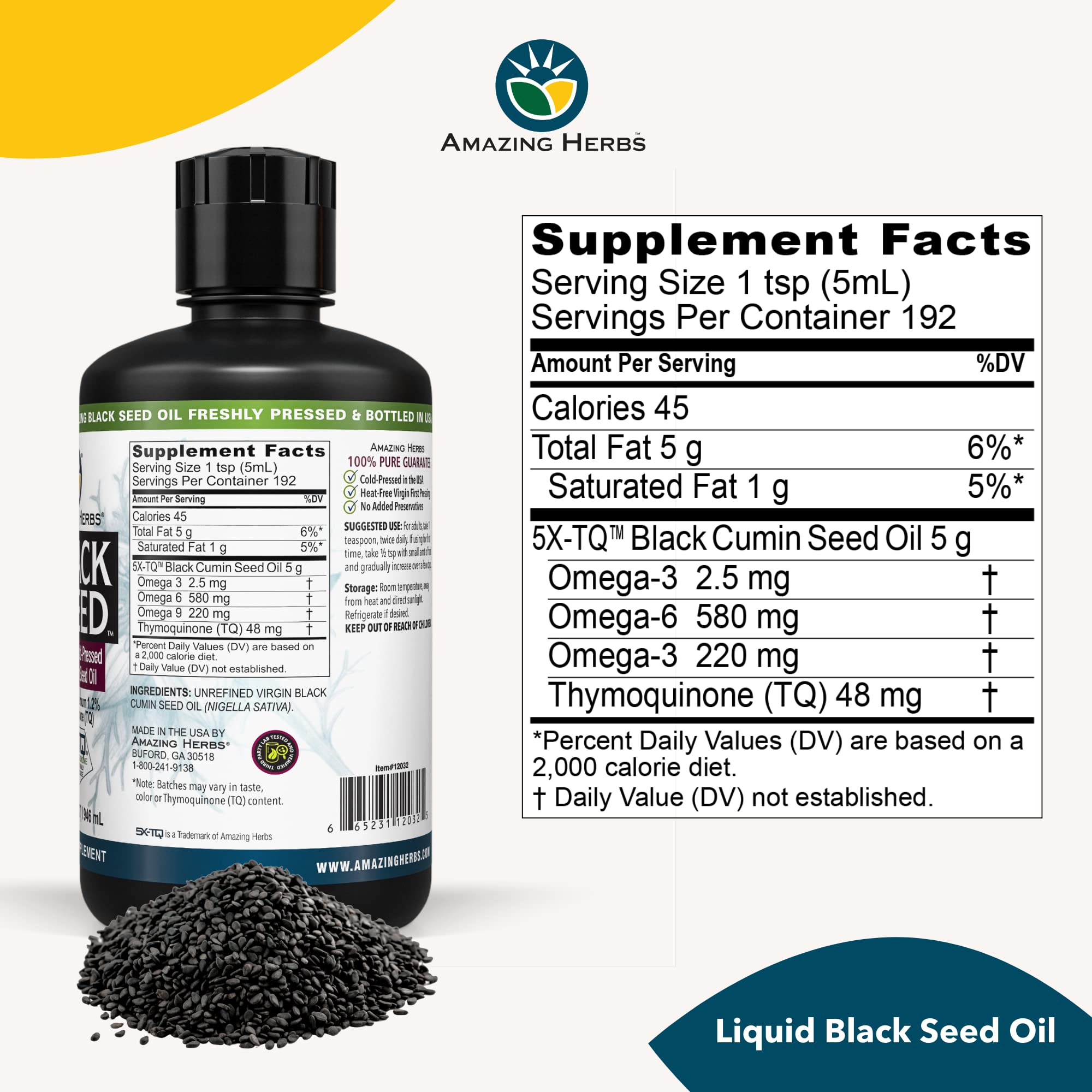 Amazing Herbs bottle cap highlights premium oil for immune support potential.