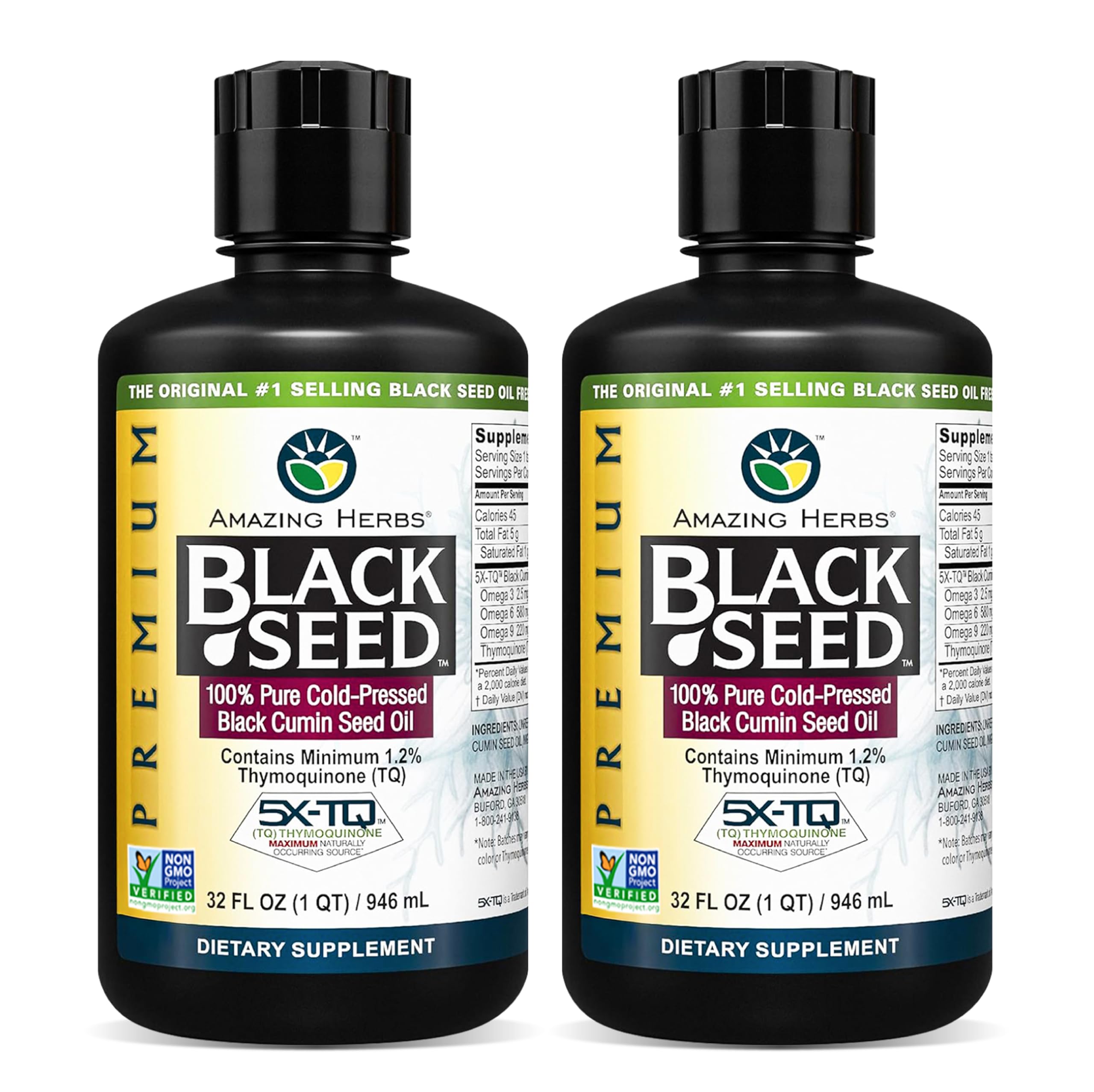 Amazing Herbs Black Seed Oil bottle front view highlights premium cold-pressed oil for daily wellness.