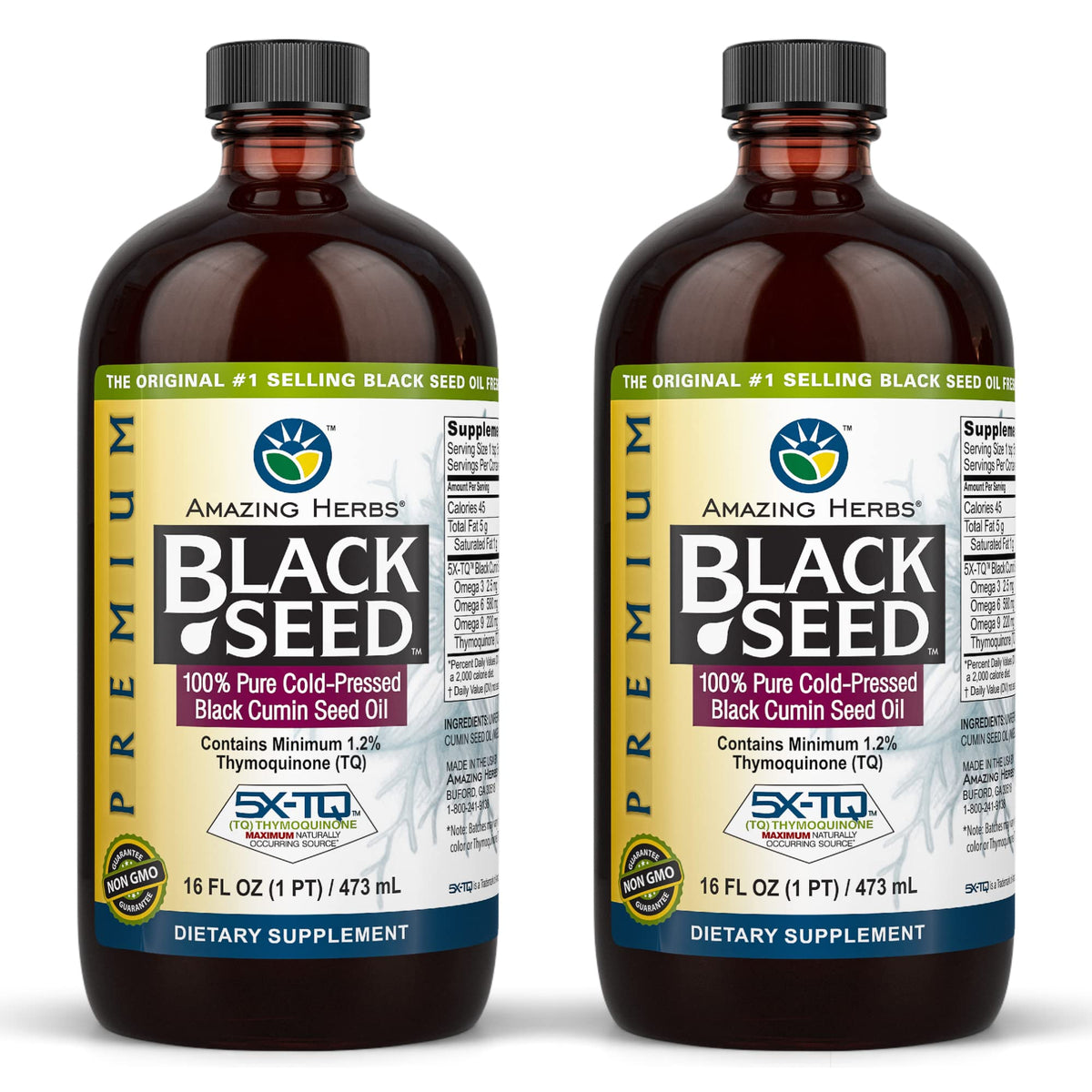 Amazing Herbs Black Seed Oil bottle for daily use with potential digestive support.