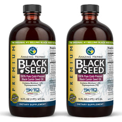 Amazing Herbs Black Seed Oil bottle for daily use with potential digestive support.