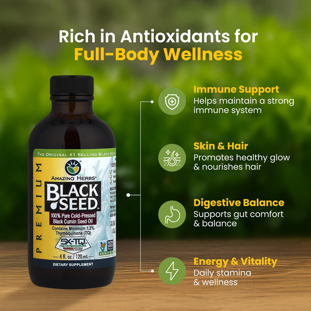 Amazing Herbs Cold-Pressed USA oil preserves antioxidants through gentle extraction